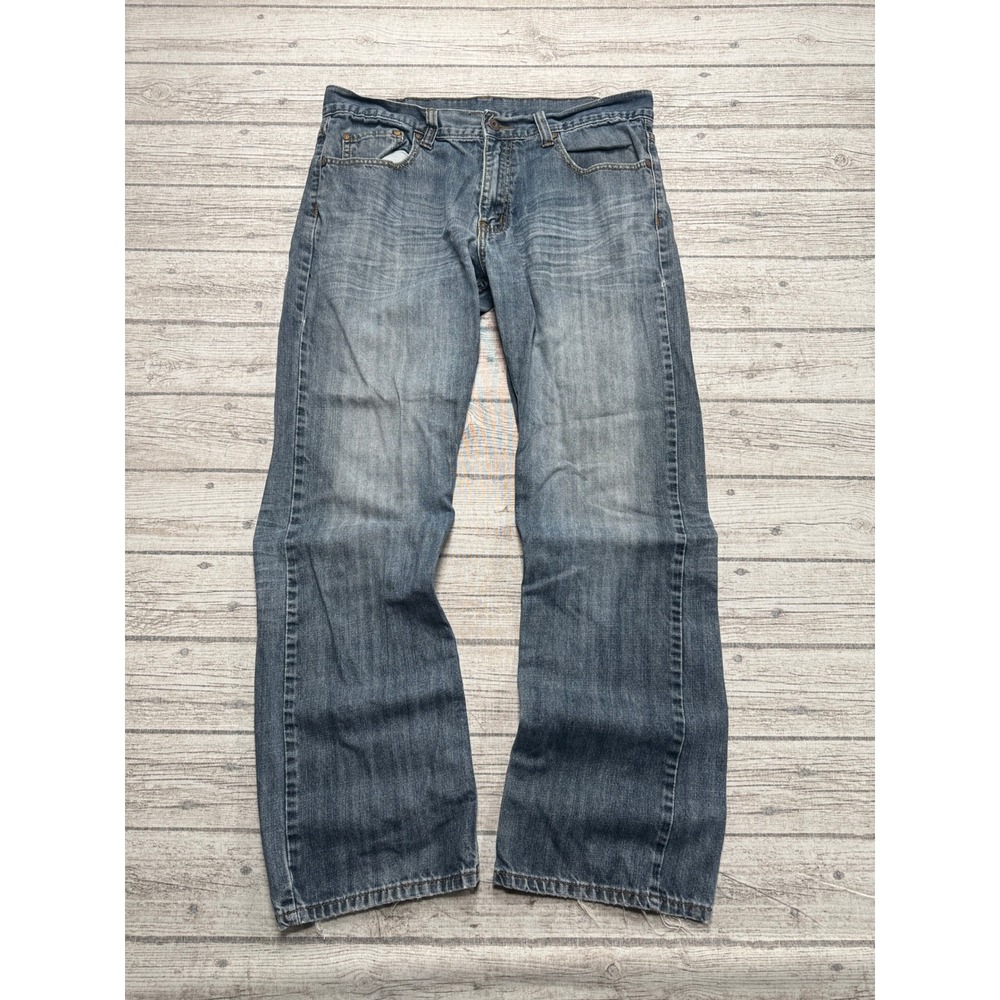 Flypaper Jeans Men's 34x32 Blue Denim Distressed Bootcut Relaxed Fit Medium Wash